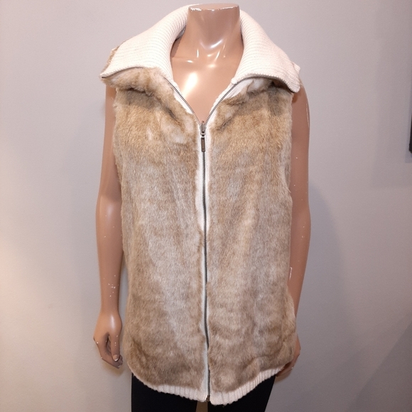 💠EIVISSA Reversible Faux Fur Vest Cable Ribbed Knit Zip Front Winter Sweater - Picture 10 of 15